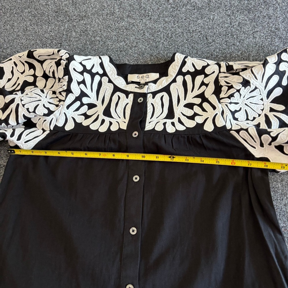 Sea New York Black White Applique Embroidered Mini Dress XS NWT Cotton Linen - Picture 5 of 10